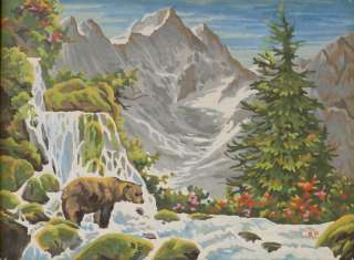   Mountains Waterfall Grizzly Bear 16x12 Acrylic Painting Landscape Art