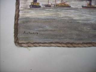ANTWERP Harbour 1913  Panoramic Seascape Watercolour  