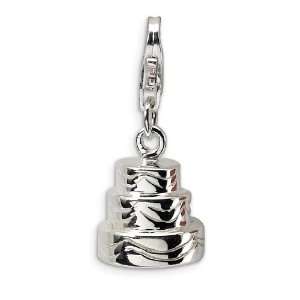  Sterling Silver 3 D Wedding Cake With Lobster Clasp Charm 