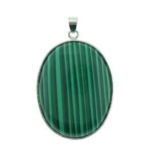  Pendants   Synthetic Malachite Oval Inlay Silver Plated Base Metal 