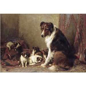  A Collie With Her Puppies by Otto Eerelman. Size 16.00 X 