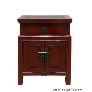  Chinese Red Lacquer Rattan Top End Table