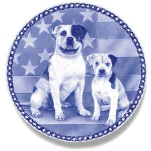 American Bulldog & Puppy Danish Blue Porcelain Plate