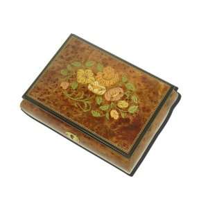 Delightful Dark Wood Floral Inlaid Wooden Music Box with Lock & Key 22 
