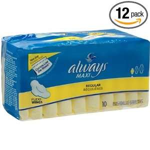 Always Thin Maxi Pads with Flexi wings, Regular 10 Pads Pack (Case of 