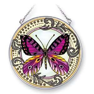 Amia 5340 Suncatcher Featuring a Butterfly Design, Hand Painted Glass 