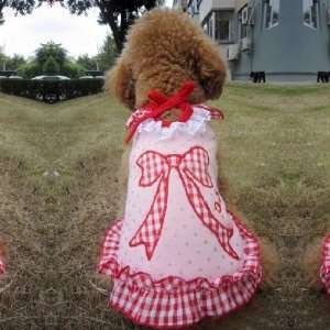  Cute Pink Plaid & Bow Tie Design Dress for Dogs   Size 6 