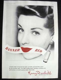 1943 Mary Dunhill Banner Red Lipstick Close Up Lips Ad  