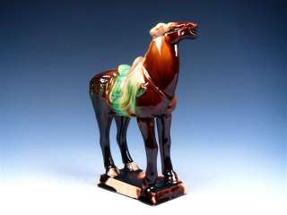Dark Brown SanCai Pottery Crafted Standing War Horse  