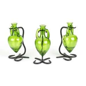  Triple Glass Lime Amphora Vase Set