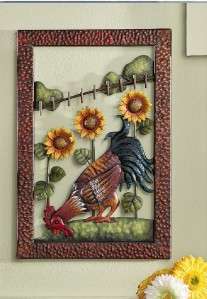   Rooster Chicken Sunflowers Floral Metal Wall Hanging Kitchen Decor