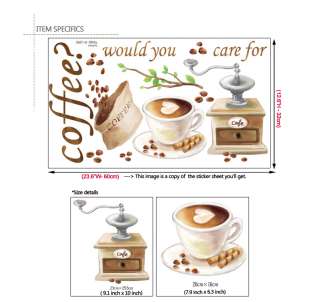 NEW COFFEE BEANS LATTE WALL ART DECORATIVE STICKER PAPER FOR BISTRO 