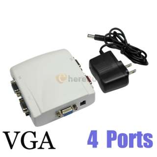 Port VGA Video Display Splitter Box 1 PC to 4 Monitor  