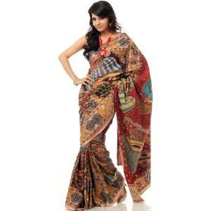 Multi Color Kalamkari Sari from Andhra Pradesh with Painted Musical 