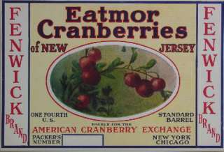 Fenwick Vintage Cranberry Crate Label New York, NY  