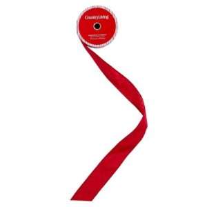   Homespun Holiday 2ft Wired Ribbon Red Satin with Red Flock Dot Pattern