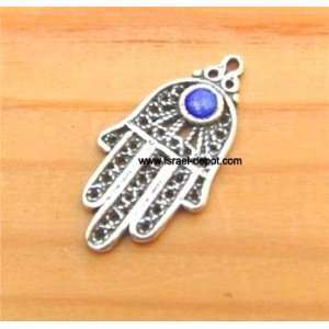  Sterling Silver Pendant Vintage Style Hamsa Hand Blue Opal 