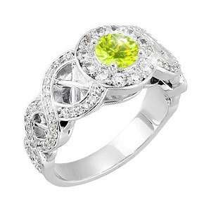 Antique Halo Engagement Platinum Ring with Greenish Yellow Diamond 3/4 