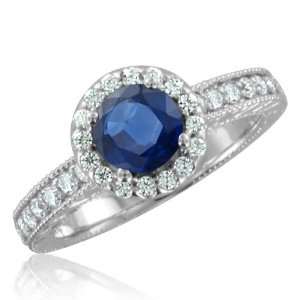 Vintage Inspired Natural Sapphire Diamond Engagement Ring in Platinum 