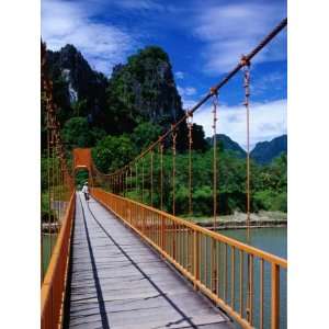  Footbridge Over Nam Sot River, Vang Vieng, Laos Stretched 