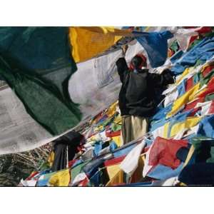  Lines of Prayer Flags are Placed on the Side of a Mountain 