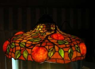 ANTIQUE STAINED LEADED GLASS HANGING LAMP SHADE  