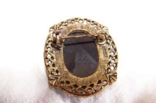 VINTAGE CAMEO BROOCH/PIN~BLACK JET BACKGROUND WITH RESIN CAMEO  