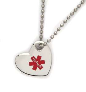 Medical Alert ID Stainless Heart Pendant Necklace  
