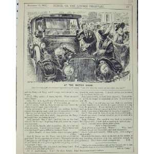    1913 Motor Car Show Humorous Old Lady Antique Print