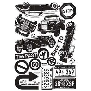  Antique Cars Black & White Easy Removable Wall Art Sticker 