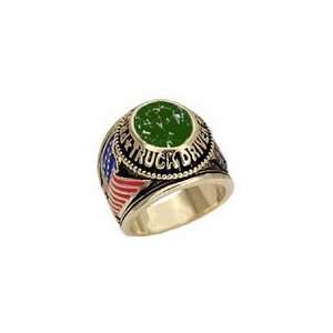 Simulated Emerald Professional Truck Drivers Ring 18kt Gold EP Size 9 