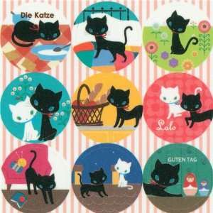  cute round black kitty sticker with matryoshka Toys 