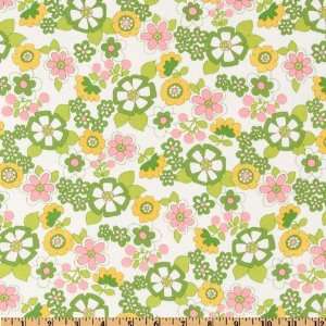  44 Wide Suzi Q Organic Tossed Floral Green Fabric By The 