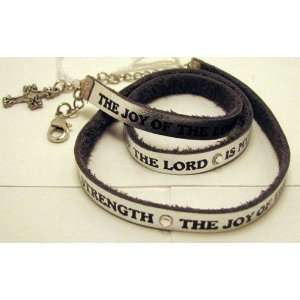   Hands Bracelets LB007S The Joy of The Lord Silver Leather Wrap Braclet