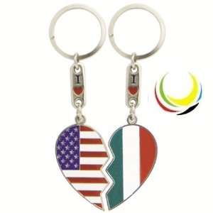  Keychain USA & ITALY HEART 