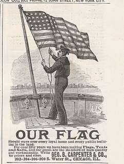 1896 Geo B Carpenter Chicago IL Ad Sailor US Flag  