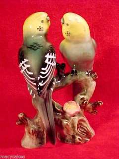 antique majolica parakeets lovebirds figurine  