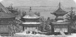 JAPAN Temple of Hatchiman, Kamakura, antique print, 1880  