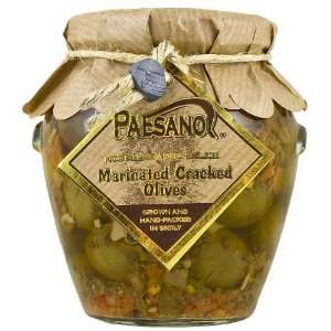 Paesano Marinated and Cracked Green Olives   10.2 Ounces  