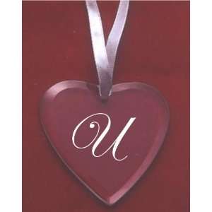  Glass Heart Ornament with the Letter U 