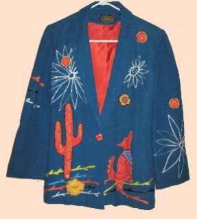 ALLURE TEAL SOUTHWEST WOLF CACTUS BLAZER JACKET S  