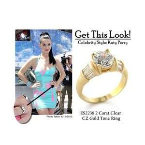  ES2236 KATY PERRY Inspired   Gold Tone CZ Engagement Ring 