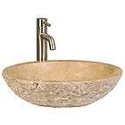 Oval Travertine Vessel Sink w/Chiseled Exterior   Beige