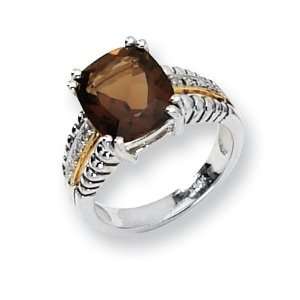  2.11 CT Smoky Quartz Ring with Diamonds Size 6/Sterling 
