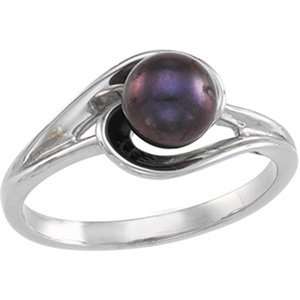  06.00 Mm 14K White Gold Black Cultured Pearl Ring Jewelry