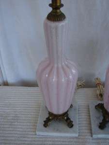 VINTAGE PAIR OF PINK BULLICANTE MURANO VENETIAN LAMPS  
