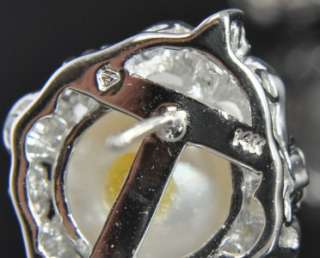   Gold 14mm Akoya Pearl Diamond Cluster Omega Clip Post Earrings  