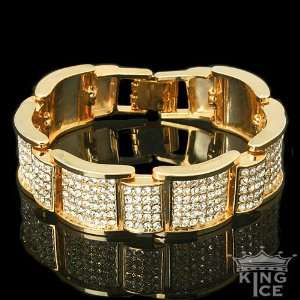  Mens Yellow Gold Plated Hip Hop Bling Bracelet Jewelry