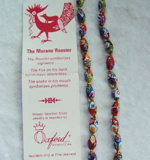 Rare Murano Rooster Mosaic Venetian Glass Necklace  
