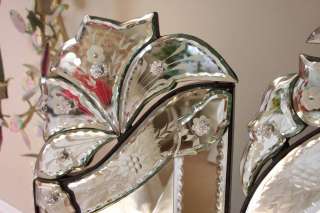 Tri Fold Venetian Glass Vanity Mirror~Dresser ~Trifold  